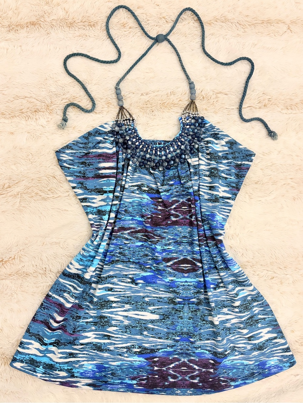 💙 Vintage Y2K Beaded Halter Top Blue Boho Fairycore Festival Seductions